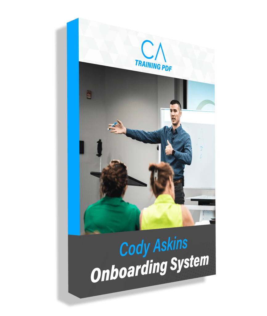 an image with cody askins, training 2 people. The image text says "CA Training PDF. Cody Askins, Onboarding System."