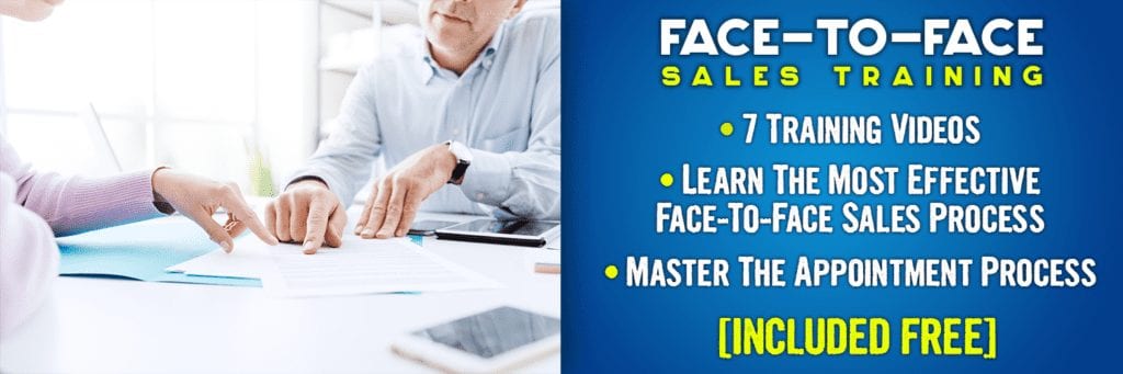 Face To Face sales training. 7 training videos. learn the most effective face to face sales process. master the appointment process. included free.